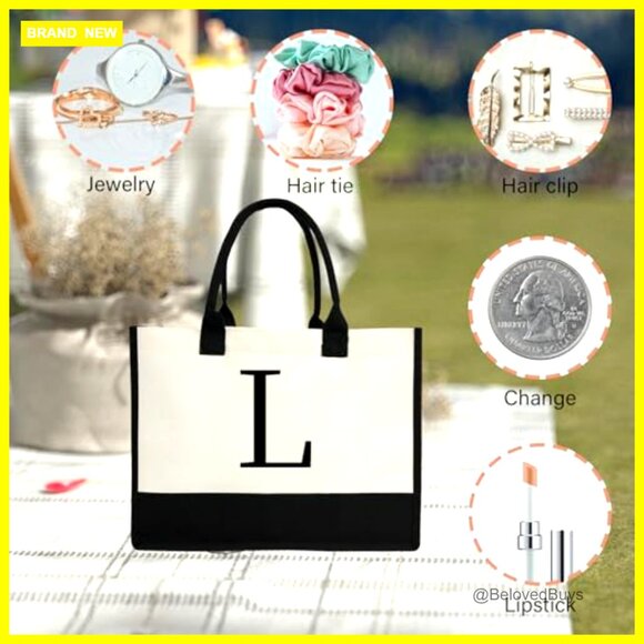 Mini Personalized Initial Tote Bag Compact Canvas Purse Custom Gift - Picture 6 of 6